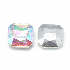 ポイントガラスラインストーンカボション  多面カット  バックメッキ  八角形  ABカラー  クリアAB  10x10x4.5mm&nbsp;RGLA-T033-10x10mm-02