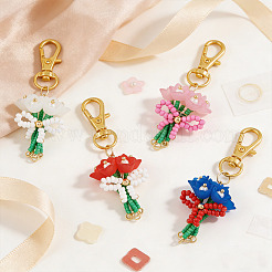 4Pcs Glass Seed Bowknot Bouquet Pendant Decorations&nbsp;HJEW-SZ00133