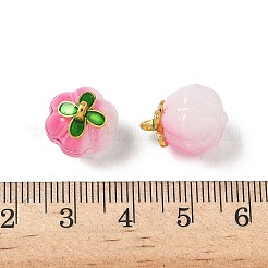 ガラスチャーム  カボチャ  黄金の合金エナメルパーツと  ショッキングピンク  14.5x13mm  穴：1.5mm&nbsp;GLAA-P072-04G-04
