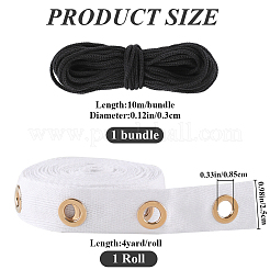 4 Yards Cotton Ribbons with Golden Tone Eyelet Rings&nbsp;SRIB-GF0002-90