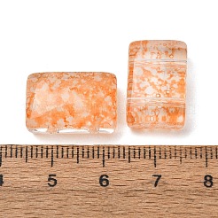 2穴の焼き付け塗装透明ガラスビーズ  長方形  オレンジ  17.5x11.5x7mm  穴：1.6mm  約387個/1000g&nbsp;GL-CBA5BF9-01C