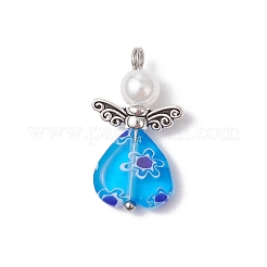 Handmade Millefiori Lampwork Beads and ABS Plastic Imitation Pearl Round Beads and Tibetan Style Alloy Fairy Wing Beads and 304 Stainless Steel Ball Head Pins Pendants&nbsp;PALLOY-JF03740-02