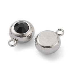 ステンレススチールラインストーンチャーム201個  誕生石チャーム  フラットラウンド  ステンレス鋼色  ジェット  12x9x5mm  穴：1.8mm&nbsp;STAS-Z009-03B-03P