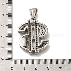 304ステンレススチールラインストーンペンダント  ドル記号のチャーム  ステンレス鋼色  32x26x7.5mm  穴：7.5x4mm&nbsp;STAS-C105-08P