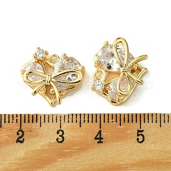 真鍮チャーム  ガラスと  ボウコントチャーム付きハート  18KGP本金メッキ  16.5x12x4mm  穴：1.2mm&nbsp;KK-D092-03G