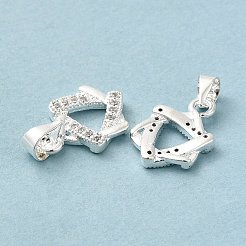 真鍮製キュービックジルコニアペンダント  長持ちメッキ  鉛フリー＆カドミウムフリー  六角  銀  15x10x2mm  穴：5x3.1mm&nbsp;KK-K273-07S
