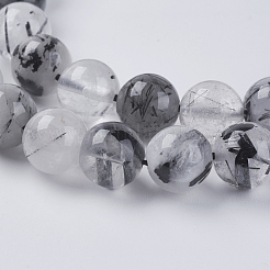 Natural Black Rutilated Quartz Beads Strands&nbsp;X-G-G448-8mm-13