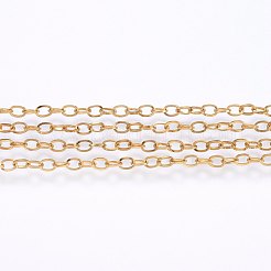 304ステンレススチールアズキチェーン  ハンダ付け  フラットオーバル  ゴールドカラー  2.8x0.5mm&nbsp;CHS-I002-10G