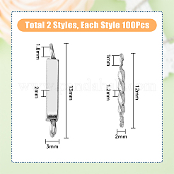200個 2スタイル 304ステンレススチールコネクタチャーム  ツイスト＆直方体  ステンレス鋼色  12~13x2~3x1.2~2mm  穴：1~1.8mm  100個/スタイル&nbsp;STAS-DC0011-16
