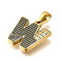 金色の304ステンレススチールペンダント  樹皮模様  文字W  18x17x2.5mm  穴：5.5x3mm&nbsp;STAS-K300-01G-W
