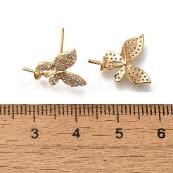 Rack Plating Brass Micro Pave Cubic Zirconia Studs Earring Findings&nbsp;EJEW-H143-02G