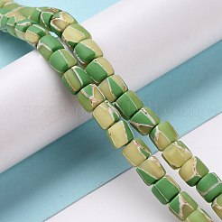 手作りのポリエステル粘土ビーズ連  金箔  コラム  黄緑  7x6~6.5mm  穴：1.6~2mm  約59~63個/連  15.55''~16.34''（39.5~41.5センチメートル）&nbsp;CLAY-P001-03A