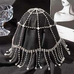 ABS Imitation Pearl & Rhinestone Mesh Headpiece Cap&nbsp;AJEW-WH20017-85P