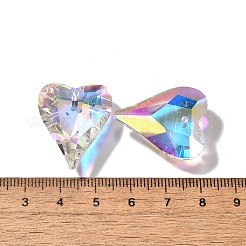 ABカラーメッキガラスチャーム  ハートチャーム  多面カット  クリアAB  26.5x21.5x8mm  穴：1.6mm&nbsp;GLAA-I057-27A