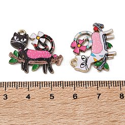 合金エナメルチャーム  猫の形のチャーム  ライトゴールド  ミックスカラー  21x24x1mm  穴：1.6mm  10個/袋&nbsp;FIND-C085-06LG