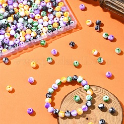 320 個 4 色不透明アクリルビーズ  ラウンド  ツートン  ミックスカラー  8mm  穴：1.5mm  80個/カラー&nbsp;SACR-YW0001-68