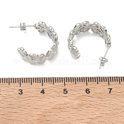 真鍮製 マイクロパヴェ キュービックジルコニア スタッドピアス 女性用  花  ハーフフープピアス  長持ちメッキ  ラックめっき  鉛フリー＆カドミウムフリー  プラチナ  19.5x9mm&nbsp;KK-CBA760A-08P