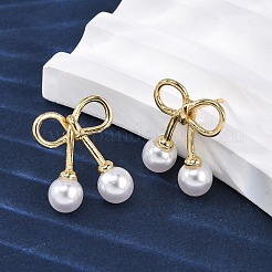 Cherry Brass ABS Plastic Pearl Stud Earrings&nbsp;EJEW-U062-03G-01