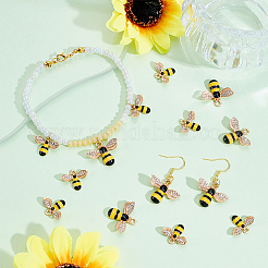 100個2スタイルアロイエナメルペンダント  ラインストーン付き  ミツバチのチャーム  ゴールドカラー  17~22x17~18mm  50個/スタイル&nbsp;ENAM-WR0001-25
