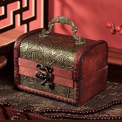 カットホロー 1個 ヴィンテージ木製ジュエリーボックス  puレザー装飾宝箱ボックス  キャリーハンドルとラッチ付き  長方形  ライトカーキ  12x9.1x8cm&nbsp;AJEW-CL0001-12B