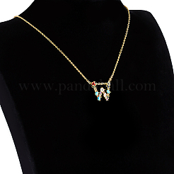 Golden Brass Micro Pave Cubic Zirconia Initial Pendants Necklaces&nbsp;NJEW-S069-JN002-W