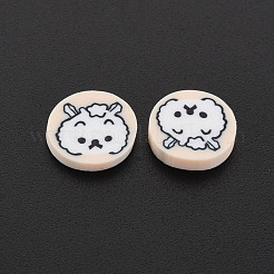 手作り樹脂クレイカボション  犬と一緒にフラットラウンド  桃パフ  9.5~10x2mm  約5000個/1000g&nbsp;CLAY-N006-144