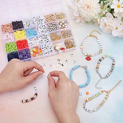 DIY友情ジュエリー作りキット  ポリマークレイ、アクリル、CCB、真鍮ビーズを含む  合金と真鍮のペンダント  ミックスカラー  6x1mm  穴：2mm&nbsp;DIY-UN0007-03