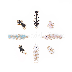 猫と魚のテーマ合金エナメルチャーム  ライトゴールド  22x12x2mm  穴：2mm  40個/セット&nbsp;ENAM-X0017-04