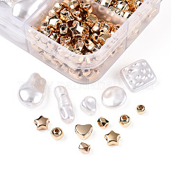 DIY 10 スタイル ABS & アクリル ビーズ ジュエリー作り ファインディング キット  星、ハート、樽、丸、平丸、菱形、模造真珠  乳白色  5.5~17x6~15x4~10x3.5~7mm  穴：1~1.6mm&nbsp;DIY-N0012-06