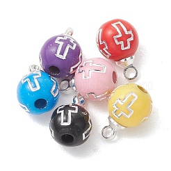 メッキアクリルパーツ  十字架のチャームが付いたラウンド型  ミックスカラー  11.5x7.5mm  穴：1.6mm&nbsp;PALLOY-JF05215