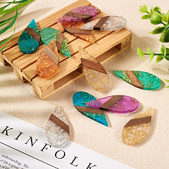 12Pcs 6 Colors Transparent Resin & Walnut Wood Big Pendants&nbsp;WOOD-TA0002-48