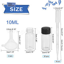 DIY化粧品サンプルボトルキット  空のガラス瓶  プラスチック製のスクリュートップキャップ、ファンネルホッパー、ドロッパー  ミックスカラー  5.2x2.2cm  容量：10ミリリットル  20個/セット&nbsp;DIY-OC0001-63