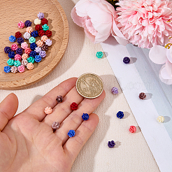 66個 11色 不透明樹脂模造貝殻ビーズ  花バラ  ミックスカラー  7x7mm  穴：1.1mm  6個/カラー&nbsp;RESI-DC0001-60