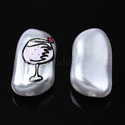 3dプリントABSプラスチックイミテーションパールビーズ  カップ付き楕円形  淡いターコイズ  18x10x7mm  穴：1.5mm&nbsp;KY-S163-435