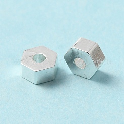 ラックメッキ真鍮製ビーズ  カドミウムフリー＆鉛フリー  長持ちメッキ  六角  銀  4x4.5x2mm  穴：1mm&nbsp;LS-KK-C020-07S