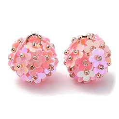ガラスシードビーズペンダント付きPVCプラスチックスパンコール  鉄ループ付き  花のチャーム  ピンク  18x17mm  穴：4.3mm&nbsp;FIND-G058-01A