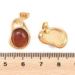 304ステンレススチールと樹脂のスタッドピアス  オーバル  ゴールドカラー  13x12mm&nbsp;EJEW-L317-07G-02