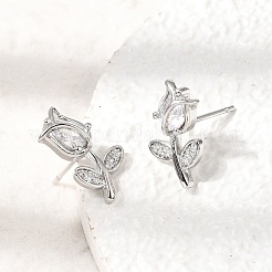Brass Micro Pave Cubic Zirconia Stud Earrings&nbsp;KK-CBA8324-19P-01