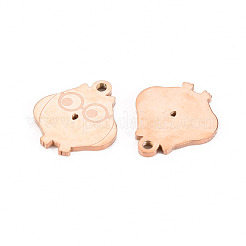 304ステンレススチールチャーム  レーザー切断  フクロウ  ローズゴールド  12.5x11x1mm  穴：1.2mm&nbsp;STAS-S116-167RG