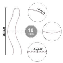 304ステンレススチールカーブスタイル耳糸10組  スタッドピアス付き  ステンレス鋼色  58x1.5mm  ピン：0.8mm&nbsp;EJEW-UN0001-99