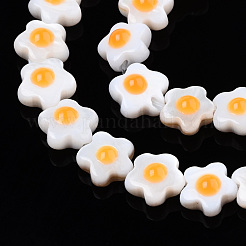 天然淡水シェルビーズ連売り  片面エナメル  花  オレンジ  6.5~7x6.5~7x3mm  穴：0.7mm  約56~63個/連  13.62インチ〜15.55インチ（34.6~39.5cm）&nbsp;SHEL-N003-31A-01