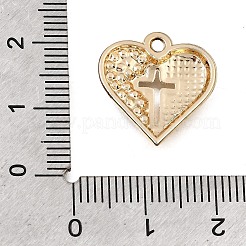 UVメッキ合金クリスタルラインストーンペンダント  ハートとクロスのチャーム  ゴールドカラー  17.5x17x3mm  穴：1.6mm&nbsp;RB-CBAD37D-35G