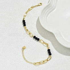 Simple Fashion Rondelle Glass & Iron Paperclip Chain Anklets for Women&nbsp;UC1823-1