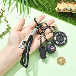 8 個 8 スタイル合金ペンダント装飾  アルミカーブチェーン付き  ダンベル  バーベルプレートとシェーカーボトル  ブラック  300mm  1個/スタイル&nbsp;HJEW-YW00556-01