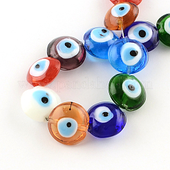 Flat Round Evil Eye Lampwork Bead Strands&nbsp;LAMP-R118-M