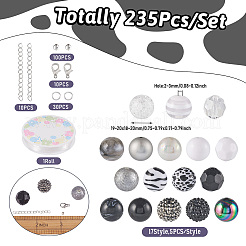 DIY ブレスレット ネックレス メイキング キット  アクリル＆レジンストライプラウンドビーズ入り  304ステンレススチール丸カン  合金の留め金  鉄端チェーン  ミックスカラー  235個/セット&nbsp;DIY-TA0004-52