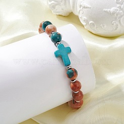 Dyed & Heated Synthetic Fossil & Dyed Turquoise Beads Stretch Bracelets for Women Men&nbsp;BJEW-JB13690