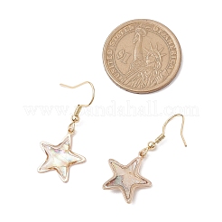 天然パウアシェルダングルのピアス  304ステンレススチールピアスフック付き  ゴールドカラー  スター  36x16mm&nbsp;EJEW-JE06274-07