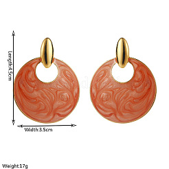 合金エナメルスタンドピアス  フラットラウンド  ゴールドカラー  サンゴ  45x35mm&nbsp;WGBC202-01