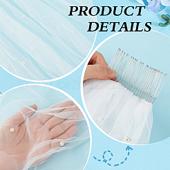 Organza & Imitation Pearls & Iron Lace Long Bridal Veils&nbsp;AJEW-WH0596-965A-03